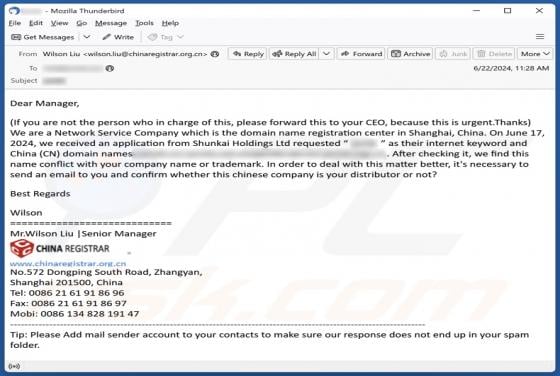 Conflict With Your Company Name Or Trademark Email Scam