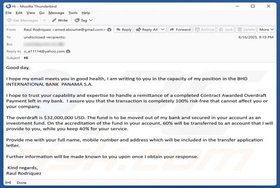 Overdraft Payment Email Scam