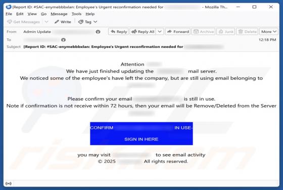 Finished Updating Mail Server Scam
