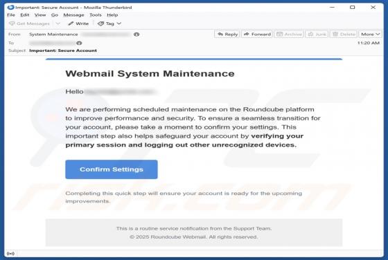 Webmail System Maintenance Email Scam