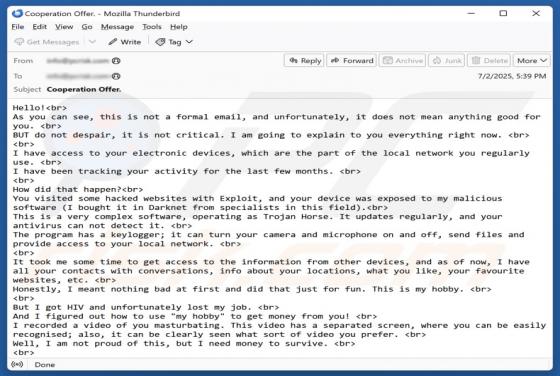 You Visited Some Hacked Websites With Exploit Email Scam