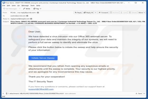 Virus Intrusion Into Our Office 365 Webmail Server Scam