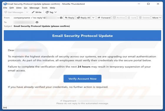 Email Security Protocol Update Scam
