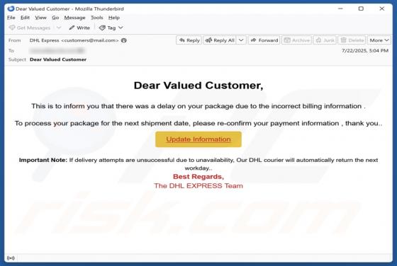 DHL Express - Incorrect Billing Information Email Scam