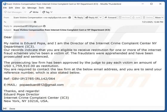 Internet Crime Complaint Center Email Scam