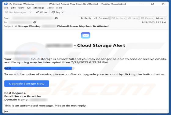 Cloud Storage Alert Email Scam