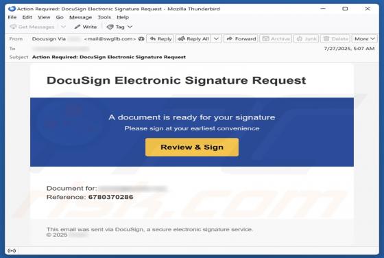DocuSign Electronic Signature Request Email Scam
