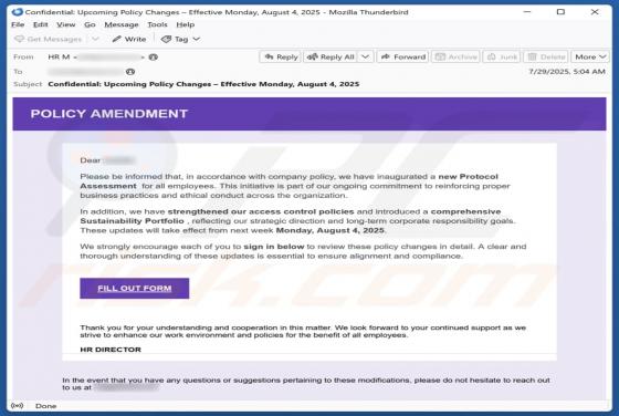 POLICY AMENDMENT Email Scam