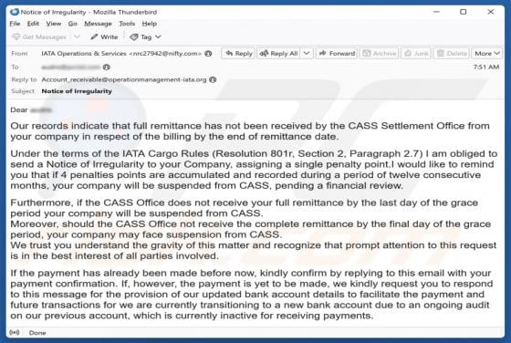 International Air Transport Association (IATA) Email Scam