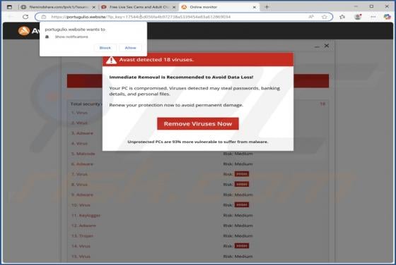 Avast Detected 18 Viruses POP-UP Scam