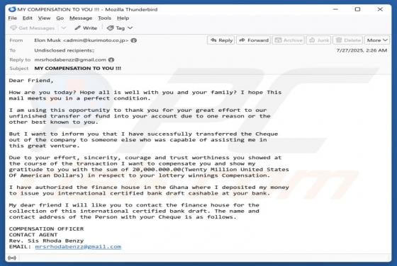Lottery Winnings Compensation Email Scam