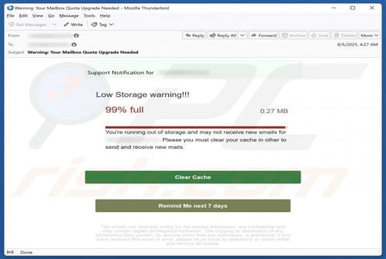 Low Storage Warning Email Scam