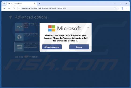 Microsoft Has Temporarily Suspended Your Account POP-UP Scam