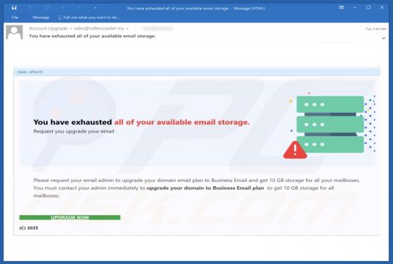 You Have Exhausted All Of Your Available Email Storage Scam