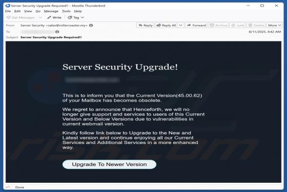 Server Security Upgrade Email Scam