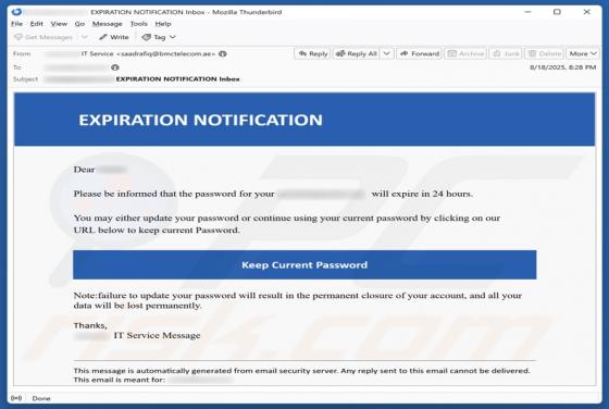 Expiration Notification Email Scam