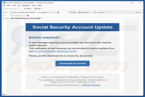 Social Security Account Update Email Scam