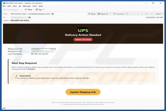 UPS - Delivery Action Needed Email Scam