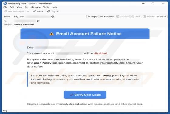 Email Account Failure Notice Scam