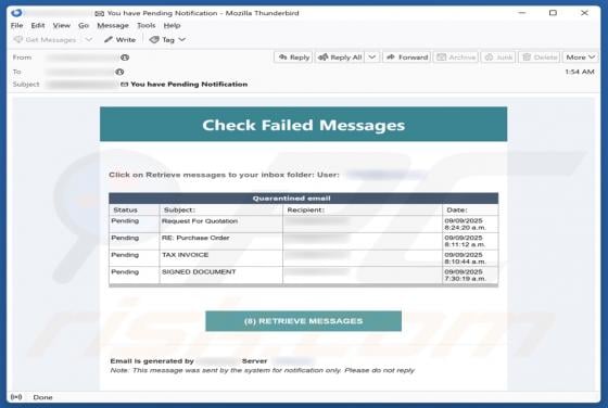 Check Failed Messages Email Scam