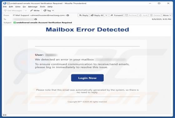 Mailbox Error Detected Scam