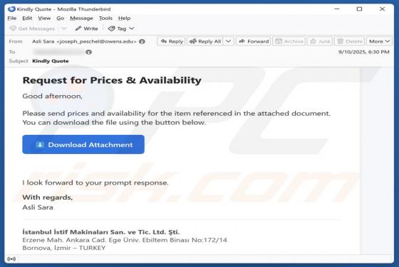 Request For Prices & Availability Email Scam
