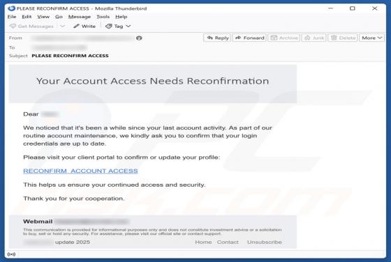 Your Account Access Needs Reconfirmation Email Scam