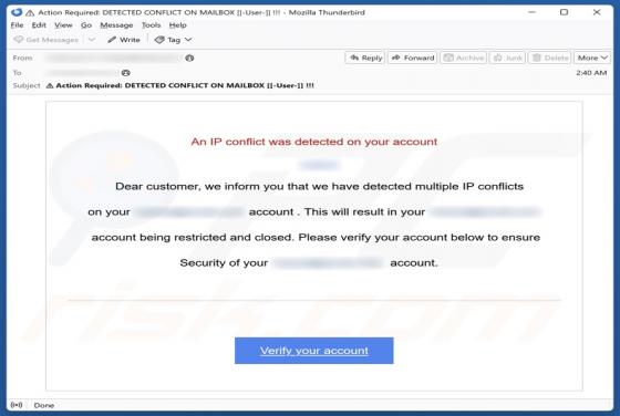 An IP Conflict Was Detected On Your Account Email Scam
