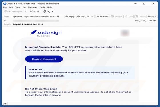 ACH-EFT Processing Documents Verified Email Scam