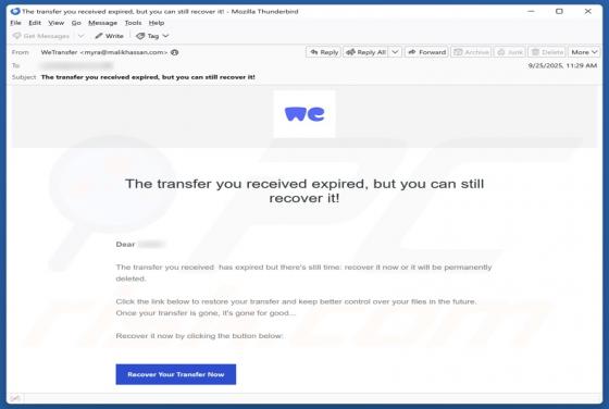 WeTransfer - Received Transfer Expired Email Scam