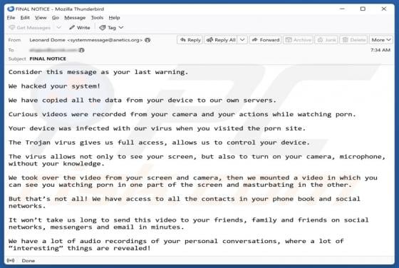 Consider This Message As Your Last Warning Email Scam