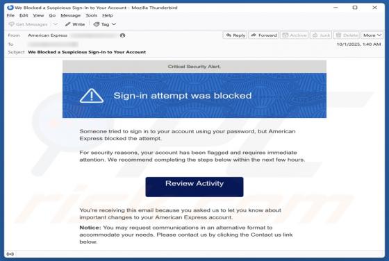American Express - Sign-in Attempt Was Blocked Email Scam