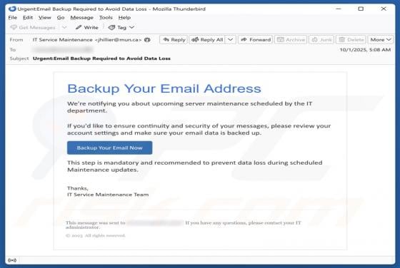 Backup Your Email Address Scam