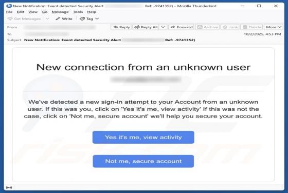 New Connection From An Unknown User Email Scam