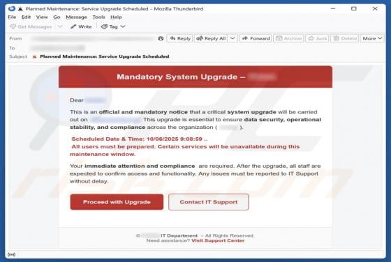 Mandatory System Upgrade Email Scam