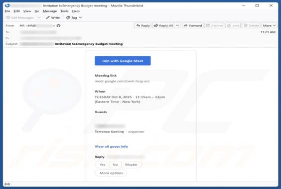Join Google Meet Email Scam