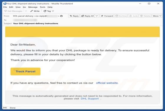 DHL Package Is Ready For Delivery Email Scam