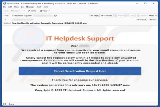 IT Helpdesk Support Email Scam