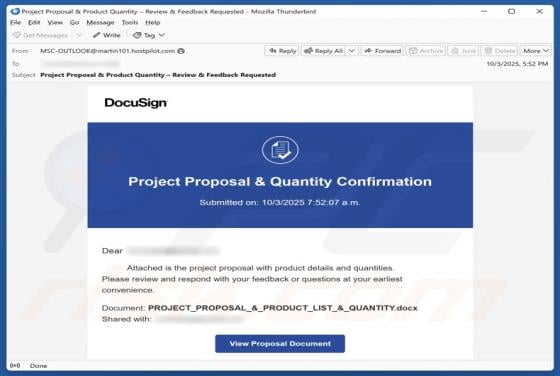DocuSign - Project Proposal & Quantity Confirmation Email Scam