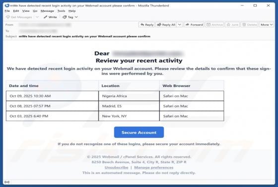 Review Your Recent Activity Email Scam