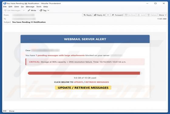 Webmail Server Alert Email Scam