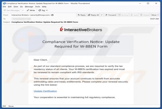 Interactive Brokers Compliance Verification Notice Email Scam