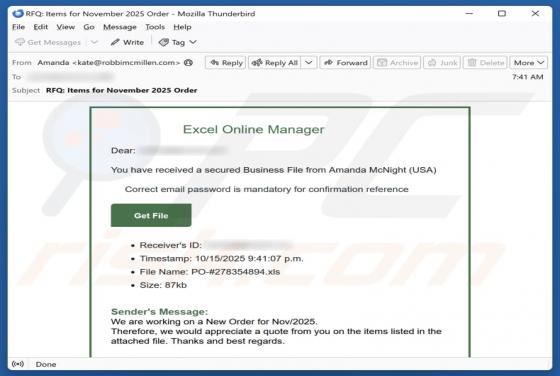 Excel Online Manager Email Scam