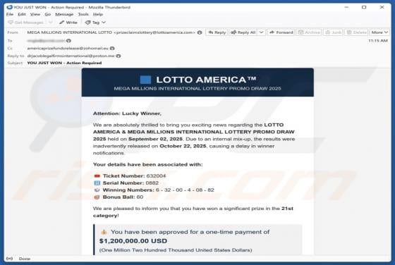 LOTTO AMERICA Email Scam