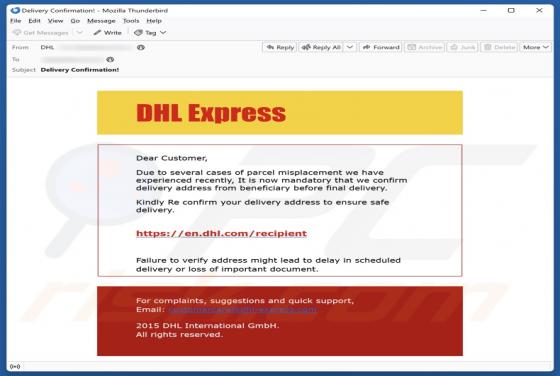 DHL Express Parcel Misplacement Email Scam