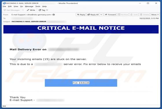 Critical E-Mail Notice Scam