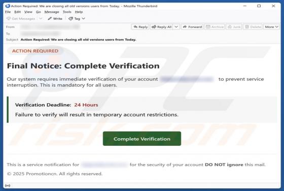 Final Notice - Complete Verification Email Scam