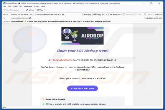 Solana Airdrop Email Scam