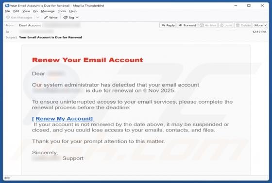 Renew Your Email Account Scam