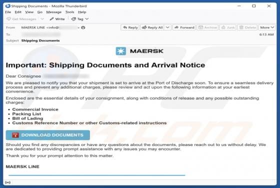 Maersk - Shipping Documents And Arrival Notice Email Scam
